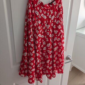 Karl Lagerfeld Red and White Floral Midi Skirt – Size 2